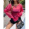 imageVerdusa Womens Glitter Mesh See Through Top Long Sleeve Oversized Tee ShirtHot Pink