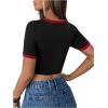 imageVerdusa Womens Graphic Tee Embroidery Vintage Top Contrast Trim Ribbed Round Neck T ShirtBlack