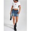 imageVerdusa Womens Graphic Tee Embroidery Vintage Top Contrast Trim Ribbed Round Neck T ShirtWhite