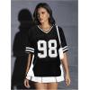 imageVerdusa Womens Jersey Shirts for Women Graphic Number Shirt Soccer Jersey Summer Oversized T Shirts TopsBlack