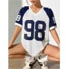 imageVerdusa Womens Jersey Shirts for Women Graphic Number Shirt Soccer Jersey Summer Oversized T Shirts TopsBlue White
