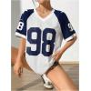 imageVerdusa Womens Jersey Shirts for Women Graphic Number Shirt Soccer Jersey Summer Oversized T Shirts TopsBlue White