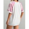 imageVerdusa Womens Jersey Shirts for Women Graphic Number Shirt Soccer Jersey Summer Oversized T Shirts TopsPink