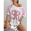 imageVerdusa Womens Jersey Shirts for Women Graphic Number Shirt Soccer Jersey Summer Oversized T Shirts TopsPink