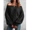 imageVerdusa Womens Off The Shoulder Sweater Top Dolman Sleeve Textured Knit Pullover SweatersBlack