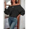 imageVerdusa Womens Off The Shoulder Sweater Top Dolman Sleeve Textured Knit Pullover SweatersBlack