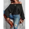 imageVerdusa Womens Off The Shoulder Sweater Top Dolman Sleeve Textured Knit Pullover SweatersBlack