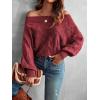imageVerdusa Womens Off The Shoulder Sweater Top Dolman Sleeve Textured Knit Pullover SweatersBurgundy