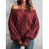 imageVerdusa Womens Off The Shoulder Sweater Top Dolman Sleeve Textured Knit Pullover SweatersBurgundy