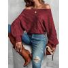 imageVerdusa Womens Off The Shoulder Sweater Top Dolman Sleeve Textured Knit Pullover SweatersBurgundy