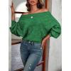 imageVerdusa Womens Off The Shoulder Sweater Top Dolman Sleeve Textured Knit Pullover SweatersGreen