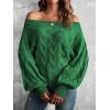 imageVerdusa Womens Off The Shoulder Sweater Top Dolman Sleeve Textured Knit Pullover SweatersGreen