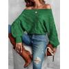 imageVerdusa Womens Off The Shoulder Sweater Top Dolman Sleeve Textured Knit Pullover SweatersGreen