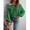 imageVerdusa Womens Off The Shoulder Sweater Top Dolman Sleeve Textured Knit Pullover SweatersGreen