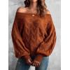 imageVerdusa Womens Off The Shoulder Sweater Top Dolman Sleeve Textured Knit Pullover SweatersRust Brown