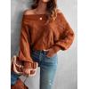 imageVerdusa Womens Off The Shoulder Sweater Top Dolman Sleeve Textured Knit Pullover SweatersRust Brown