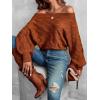 imageVerdusa Womens Off The Shoulder Sweater Top Dolman Sleeve Textured Knit Pullover SweatersRust Brown
