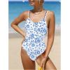 imageVerdusa Womens Ruffled Open Back Spaghetti Strap One Piece Swimsuit SwimwearBlue and White