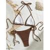 imageVerdusa Womens Sexy Halter Triangle Tie Side Bikini Set Ribbed Swimsuits 2 Piece Bathing SuitCoffee Brown