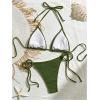 imageVerdusa Womens Sexy Halter Triangle Tie Side Bikini Set Ribbed Swimsuits 2 Piece Bathing SuitDark Green