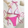 imageVerdusa Womens Sexy Halter Triangle Tie Side Bikini Set Ribbed Swimsuits 2 Piece Bathing SuitHot Pink