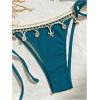 imageVerdusa Womens Sexy Halter Triangle Tie Side Bikini Set Ribbed Swimsuits 2 Piece Bathing SuitTeal Blue