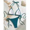 imageVerdusa Womens Sexy Halter Triangle Tie Side Bikini Set Ribbed Swimsuits 2 Piece Bathing SuitTeal Blue