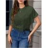 imageVerdusa Womens Short Sleeve Fringe Tops Tassel Trim Cowgirl Shirts Western OutfitsArmy Green