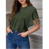 imageVerdusa Womens Short Sleeve Fringe Tops Tassel Trim Cowgirl Shirts Western OutfitsArmy Green