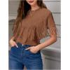 imageVerdusa Womens Short Sleeve Fringe Tops Tassel Trim Cowgirl Shirts Western OutfitsBrown