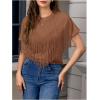 imageVerdusa Womens Short Sleeve Fringe Tops Tassel Trim Cowgirl Shirts Western OutfitsBrown
