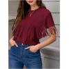 imageVerdusa Womens Short Sleeve Fringe Tops Tassel Trim Cowgirl Shirts Western OutfitsBurgundy