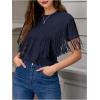 imageVerdusa Womens Short Sleeve Fringe Tops Tassel Trim Cowgirl Shirts Western OutfitsDark Blue