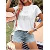imageVerdusa Womens Short Sleeve Fringe Tops Tassel Trim Cowgirl Shirts Western OutfitsWhite and Silvery