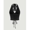imageVerdusa Womens Sleeveless Halter Neck Lace Up Front Tie Back Crop TopBlack