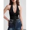 imageVerdusa Womens Sleeveless Halter Neck Lace Up Front Tie Back Crop TopBlack