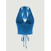 imageVerdusa Womens Sleeveless Halter Neck Lace Up Front Tie Back Crop TopBlue