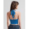 imageVerdusa Womens Sleeveless Halter Neck Lace Up Front Tie Back Crop TopBlue