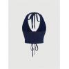 imageVerdusa Womens Sleeveless Halter Neck Lace Up Front Tie Back Crop TopDark Blue