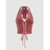 imageVerdusa Womens Sleeveless Halter Neck Lace Up Front Tie Back Crop TopDusty Pink