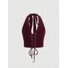 imageVerdusa Womens Sleeveless Halter Neck Lace Up Front Tie Back Crop TopMaroon