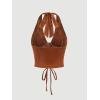 imageVerdusa Womens Sleeveless Halter Neck Lace Up Front Tie Back Crop TopRust Brown