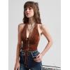 imageVerdusa Womens Sleeveless Halter Neck Lace Up Front Tie Back Crop TopRust Brown