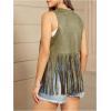 imageVerdusa Womens Tassel Sleeveless Vest 70s Hippie Faux Suede Fringe Jacket CardiganArmy Green