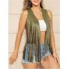 imageVerdusa Womens Tassel Sleeveless Vest 70s Hippie Faux Suede Fringe Jacket CardiganArmy Green