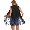 imageVerdusa Womens Tassel Sleeveless Vest 70s Hippie Faux Suede Fringe Jacket CardiganBlack