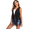imageVerdusa Womens Tassel Sleeveless Vest 70s Hippie Faux Suede Fringe Jacket CardiganBlack