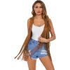 imageVerdusa Womens Tassel Sleeveless Vest 70s Hippie Faux Suede Fringe Jacket CardiganBrown