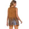 imageVerdusa Womens Tassel Sleeveless Vest 70s Hippie Faux Suede Fringe Jacket CardiganBrown