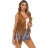 imageVerdusa Womens Tassel Sleeveless Vest 70s Hippie Faux Suede Fringe Jacket CardiganBrown